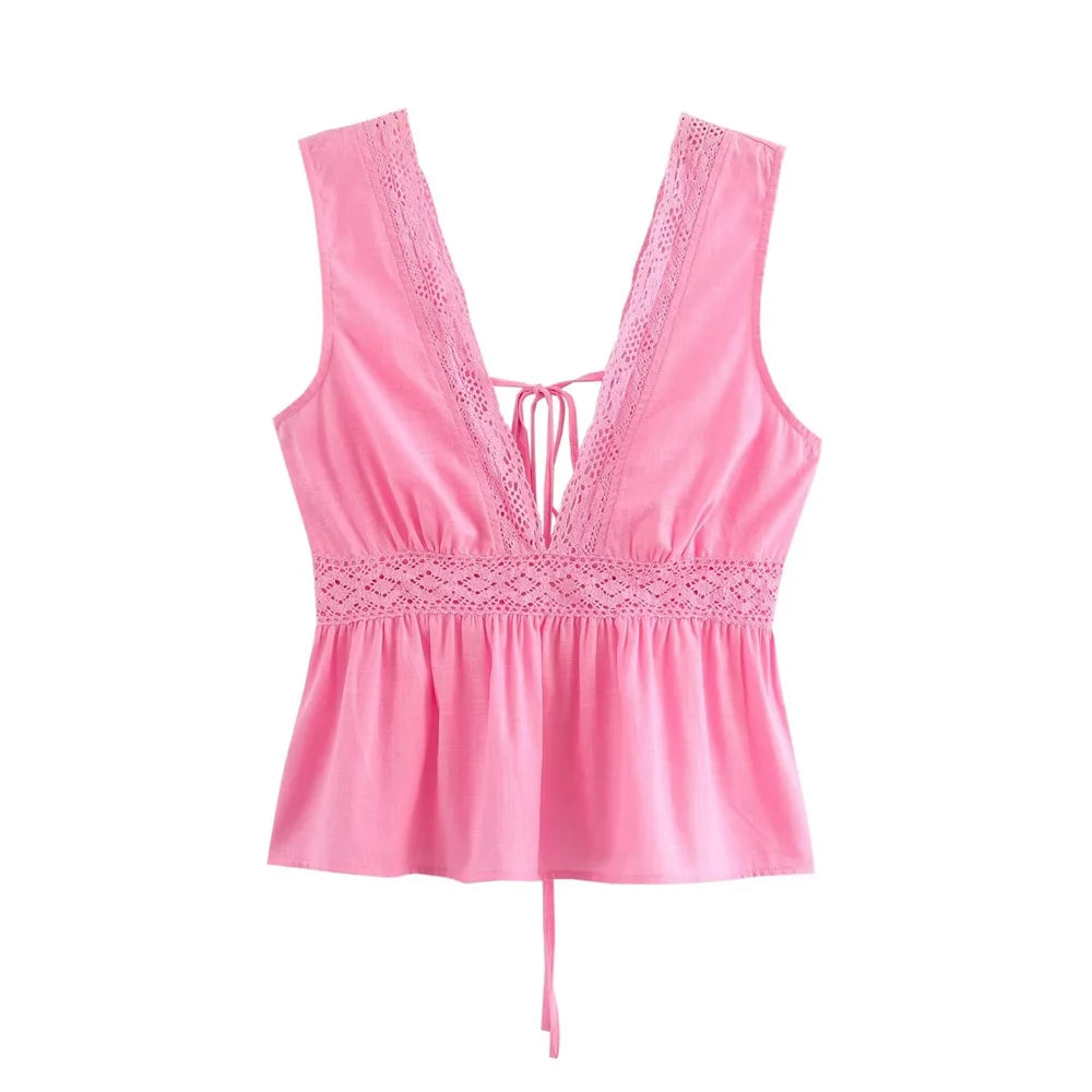 Women's Sleeveless V-Neck Bow Top Casual Summer Tank Top 4