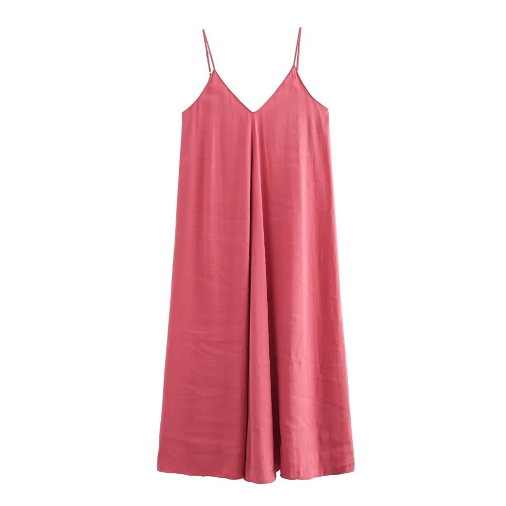 Women's Midi Dress V-Neck Elegant Flowing Straps 9