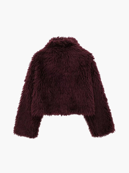 Women's Faux Fur Jacket – Soft, Warm & Stylish, Burgundy