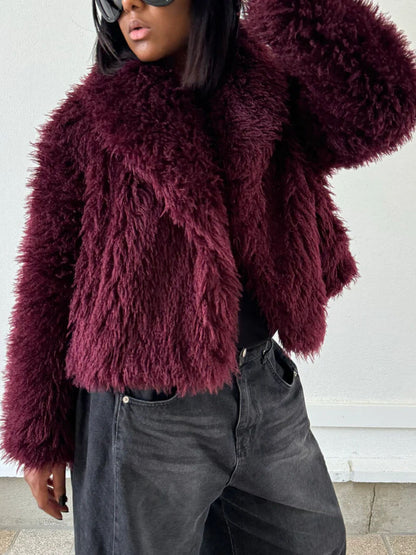 Women's Faux Fur Jacket – Soft, Warm & Stylish, Burgundy