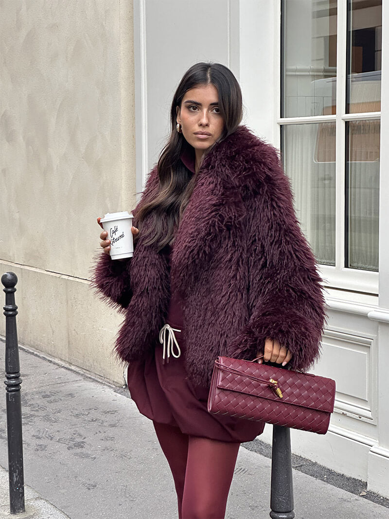 Women's Faux Fur Jacket – Soft, Warm & Stylish, Burgundy