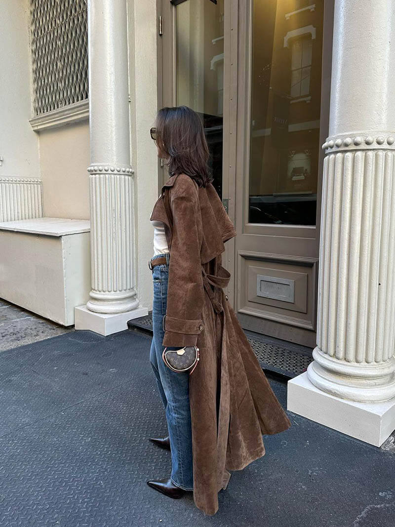 Elegant Long Suede Trench Coat for Women | Timeless Autumn & Winter Style