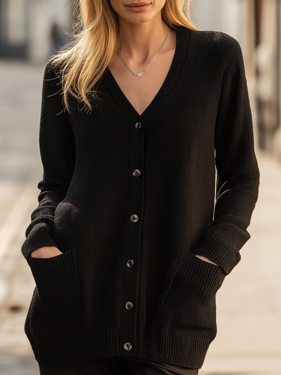 Women’s V-Neck Knit Button-Front Long Cardigan | Cozy Autumn & Winter Layering