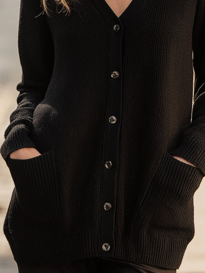 Women’s V-Neck Knit Button-Front Long Cardigan | Cozy Autumn & Winter Layering
