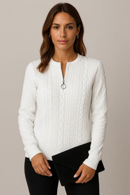Women’s Elegant Knitted Jumper with Zip – Cozy Long Sleeve Sweater