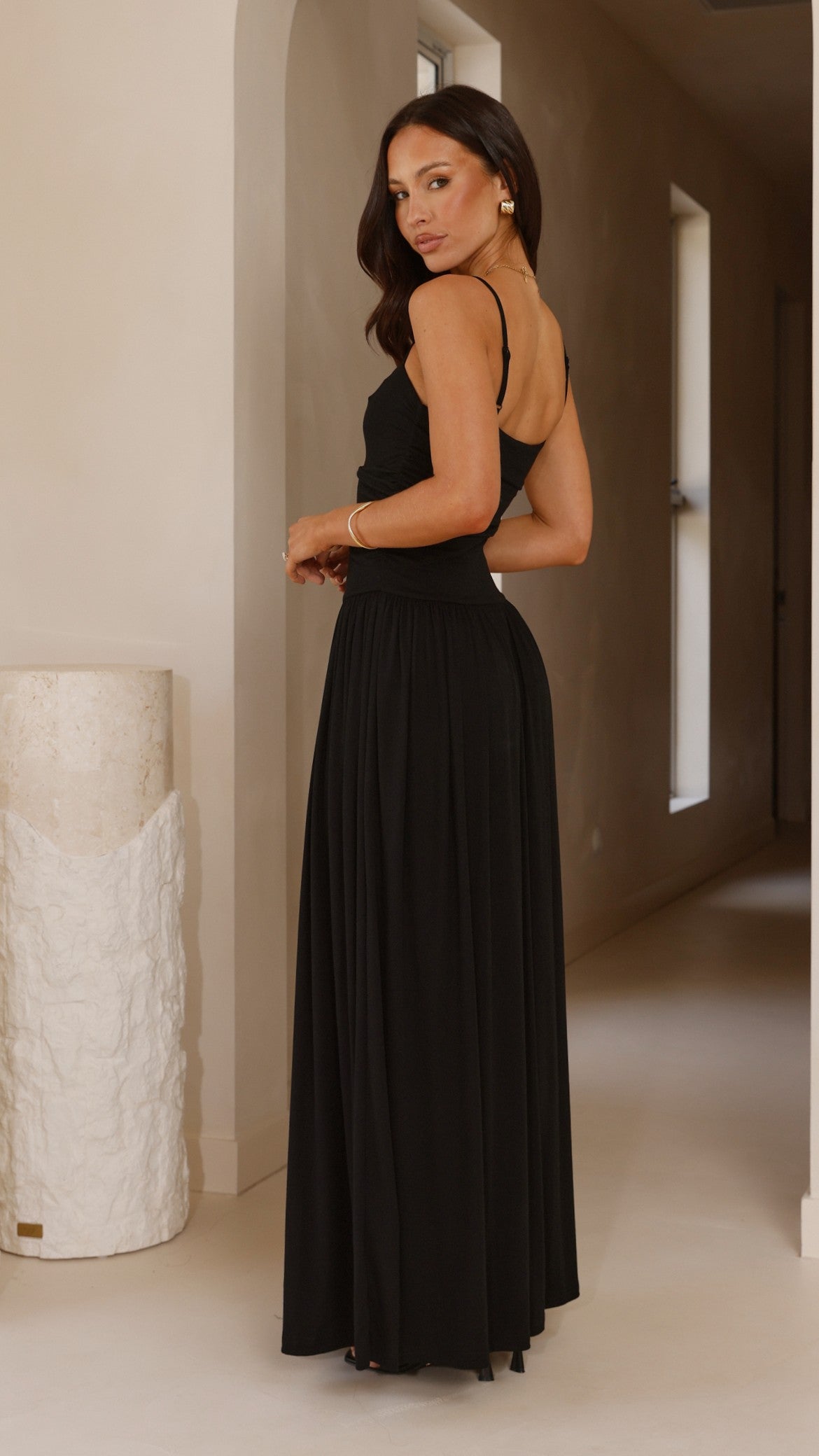 Women's Black Maxi Dress with Adjustable Straps 1