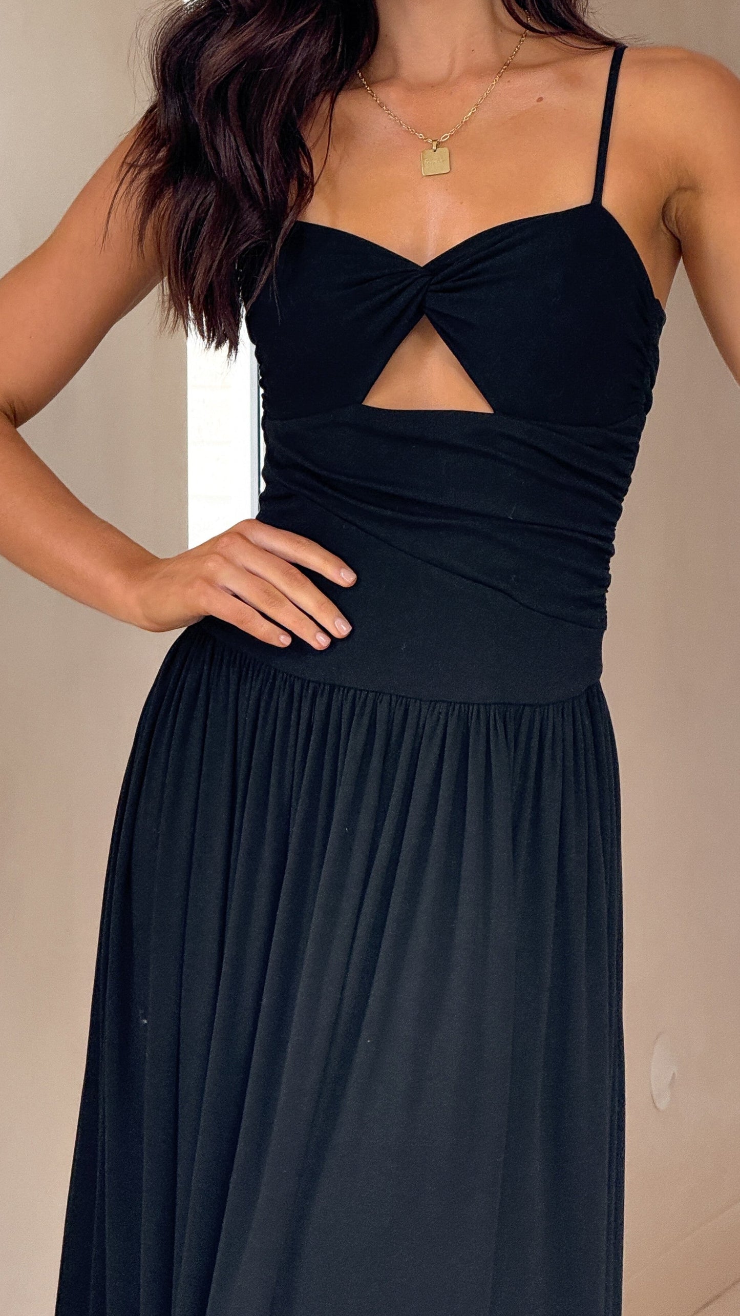Women's Black Maxi Dress with Adjustable Straps 2