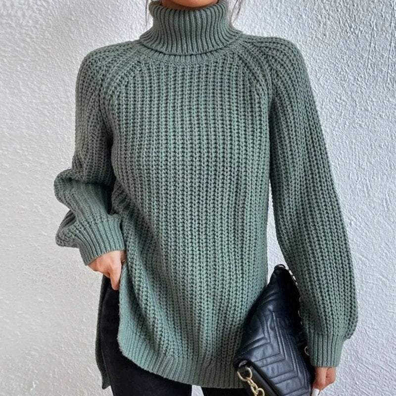 Women's Cashmere Sweater Ribbed Knit with Slit 0
