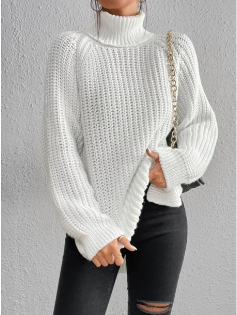 Women's Cashmere Sweater Ribbed Knit with Slit 1