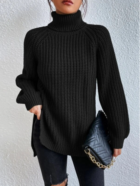 Women's Cashmere Sweater Ribbed Knit with Slit 2