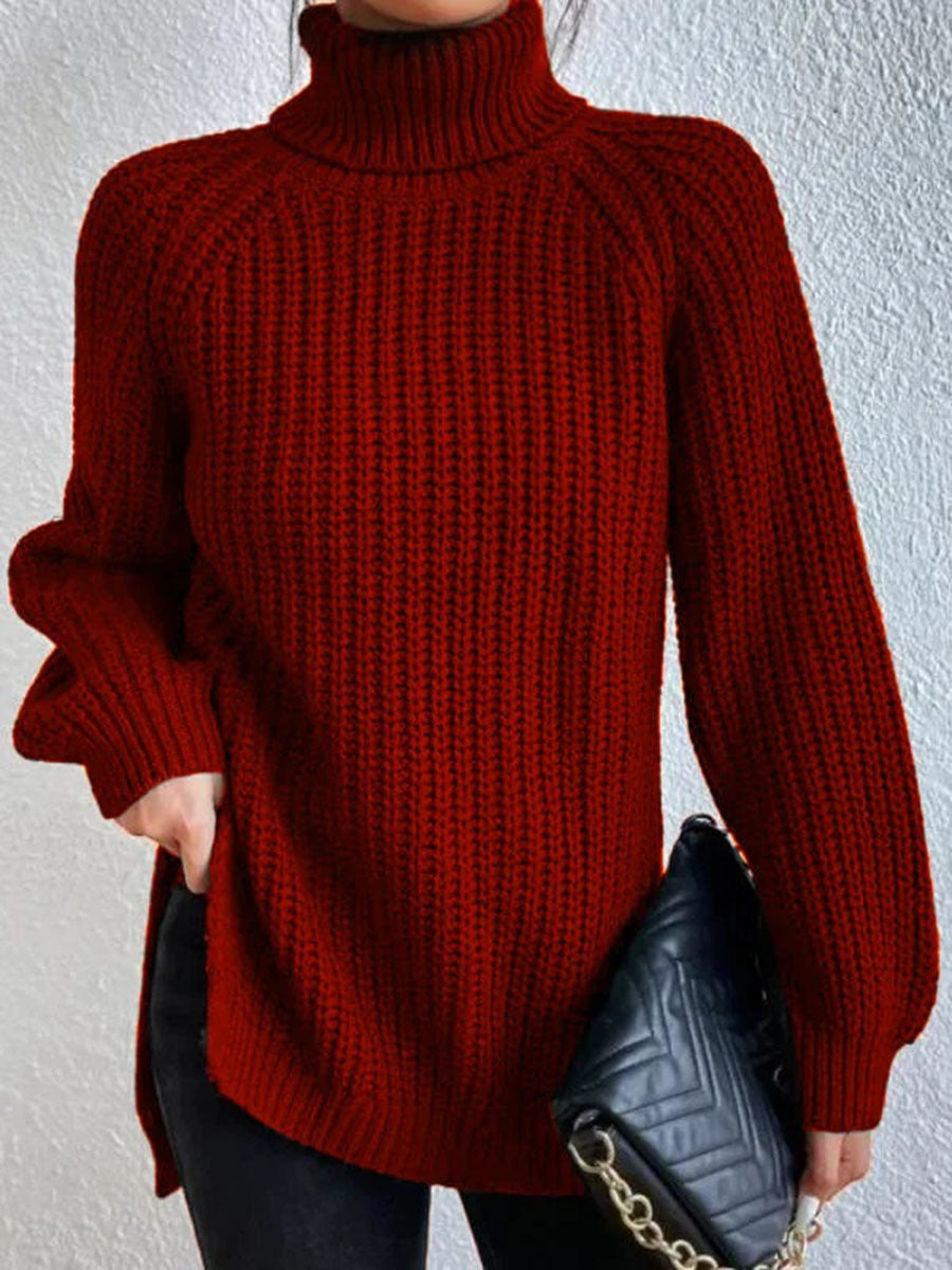 Women's Cashmere Sweater Ribbed Knit with Slit 3