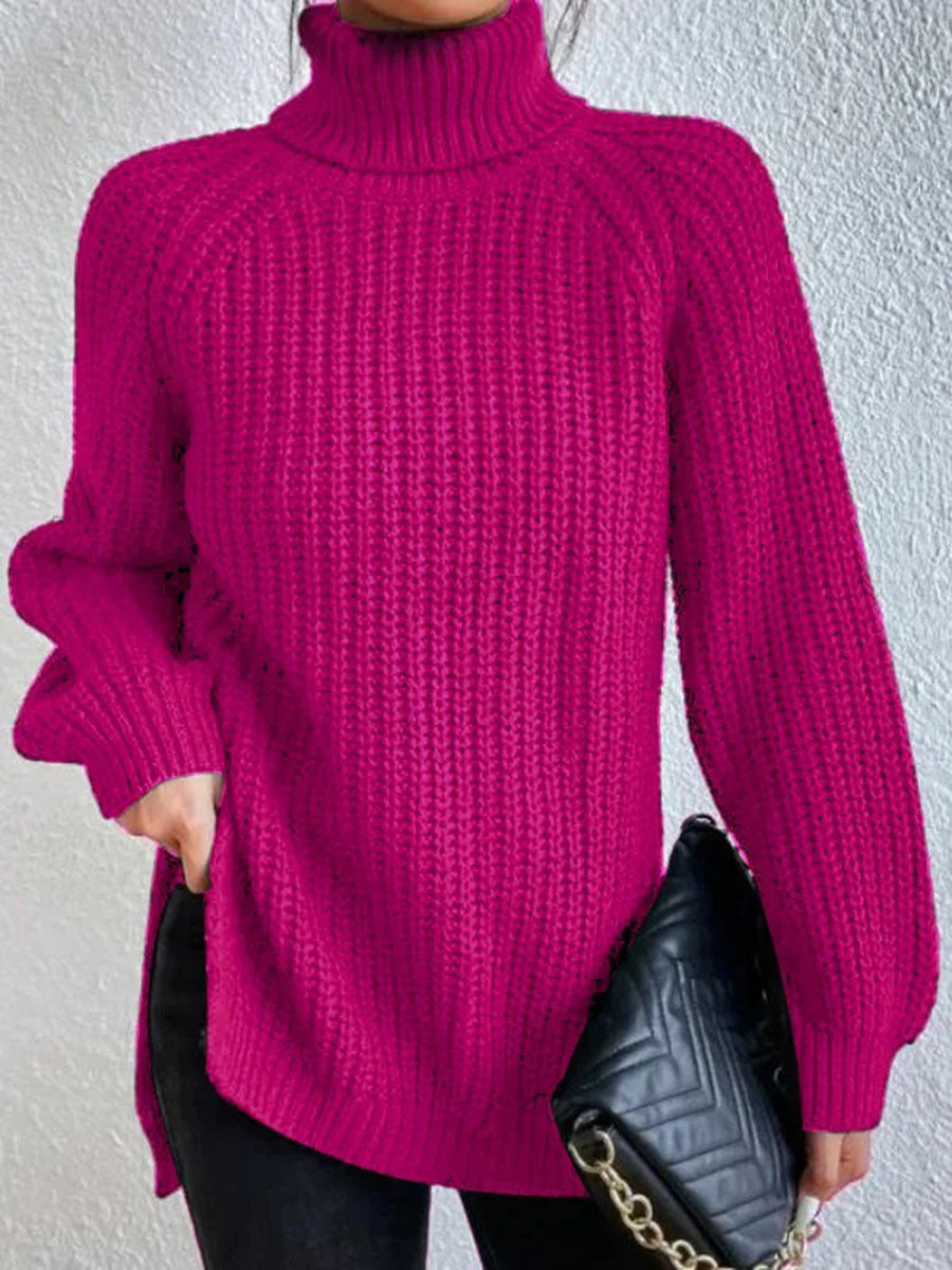 Women's Cashmere Sweater Ribbed Knit with Slit 4