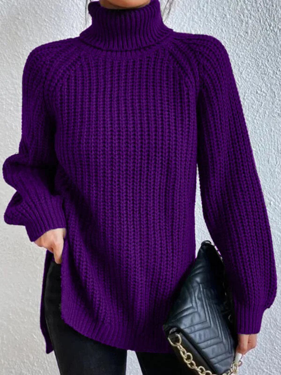 Women's Cashmere Sweater Ribbed Knit with Slit 6