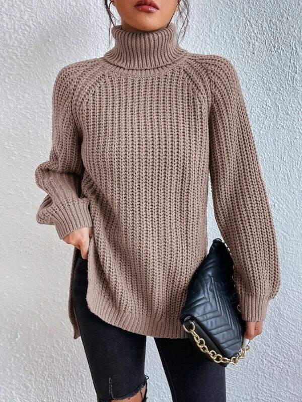 Women's Cashmere Sweater Ribbed Knit with Slit 7