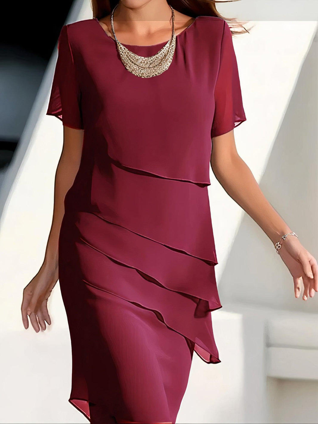 Women's Chiffon Midi Dress - Elegant Summer Cocktail Dress