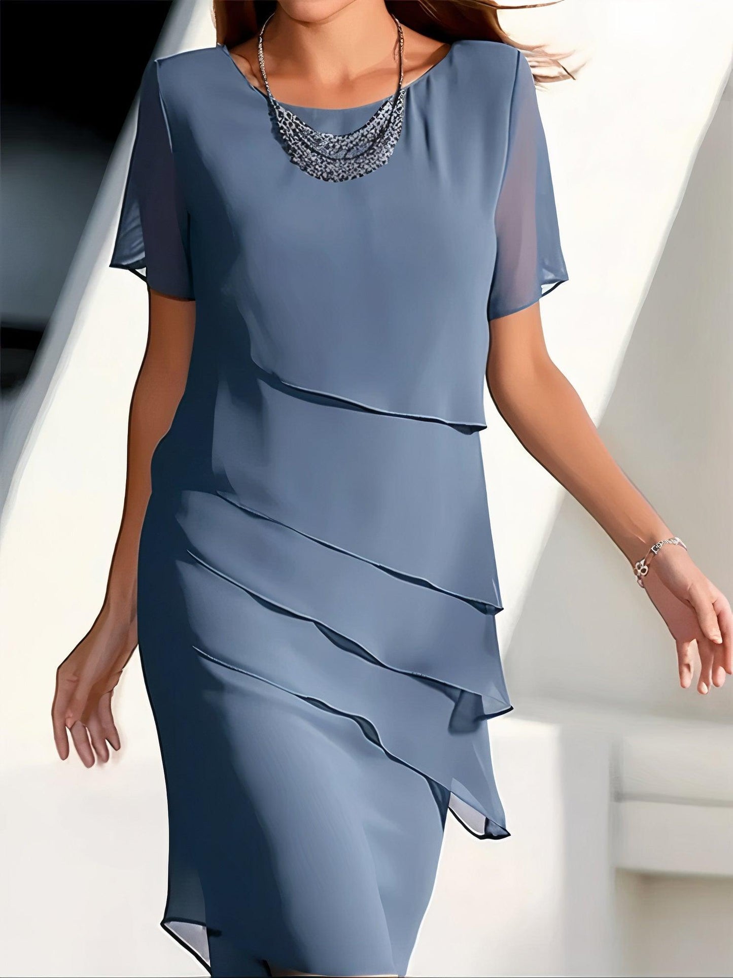 Women's Chiffon Midi Dress - Elegant Summer Cocktail Dress