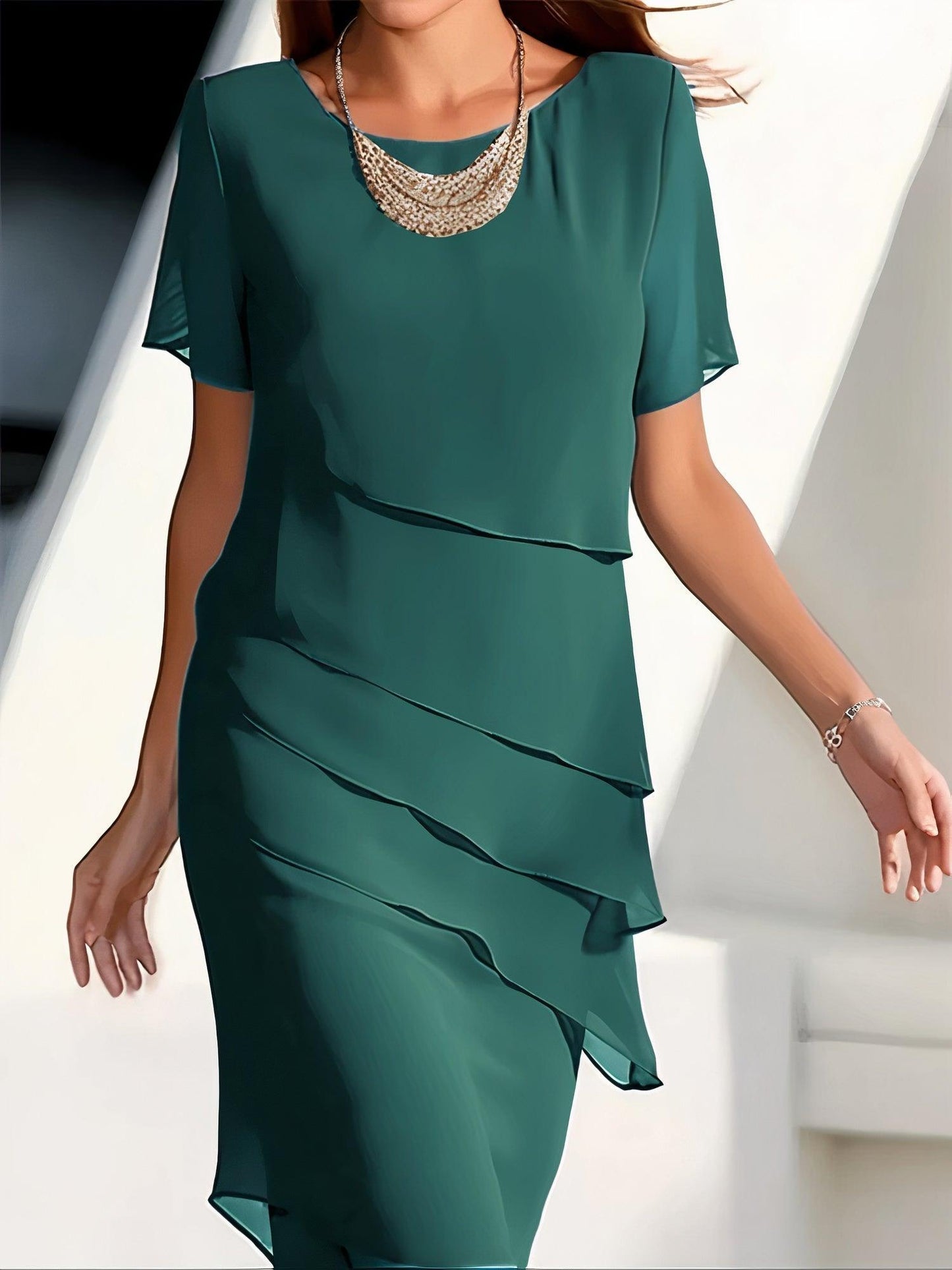 Women's Chiffon Midi Dress - Elegant Summer Cocktail Dress