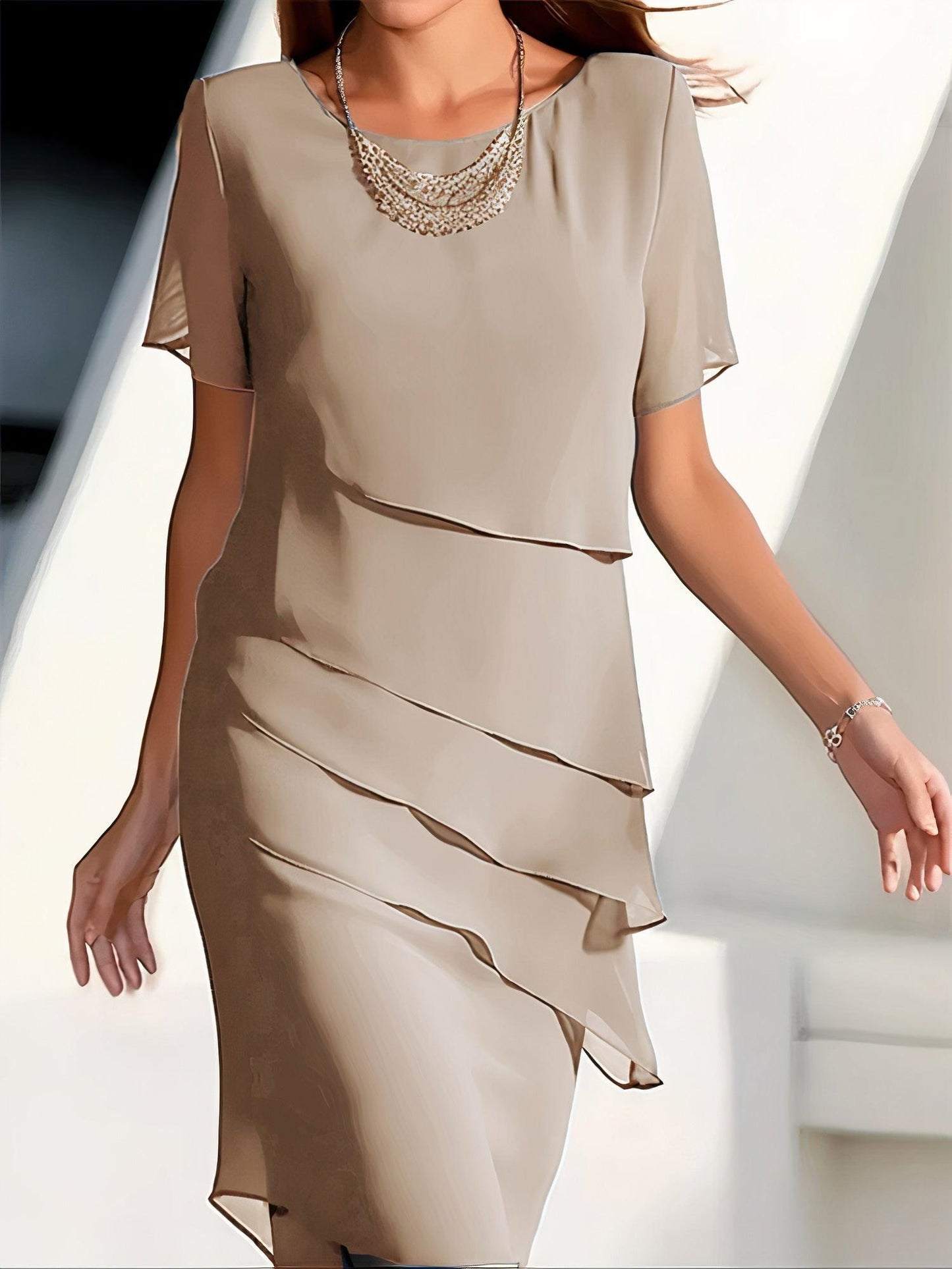 Women's Chiffon Midi Dress - Elegant Summer Cocktail Dress