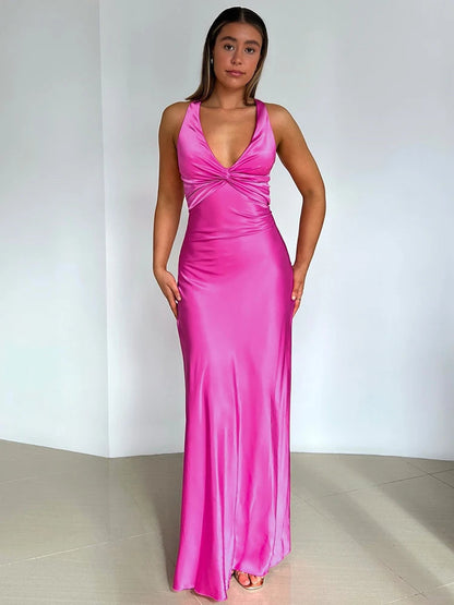 Women's Evening Gown Satin Halter Neck Maxi Dress for Formal Events