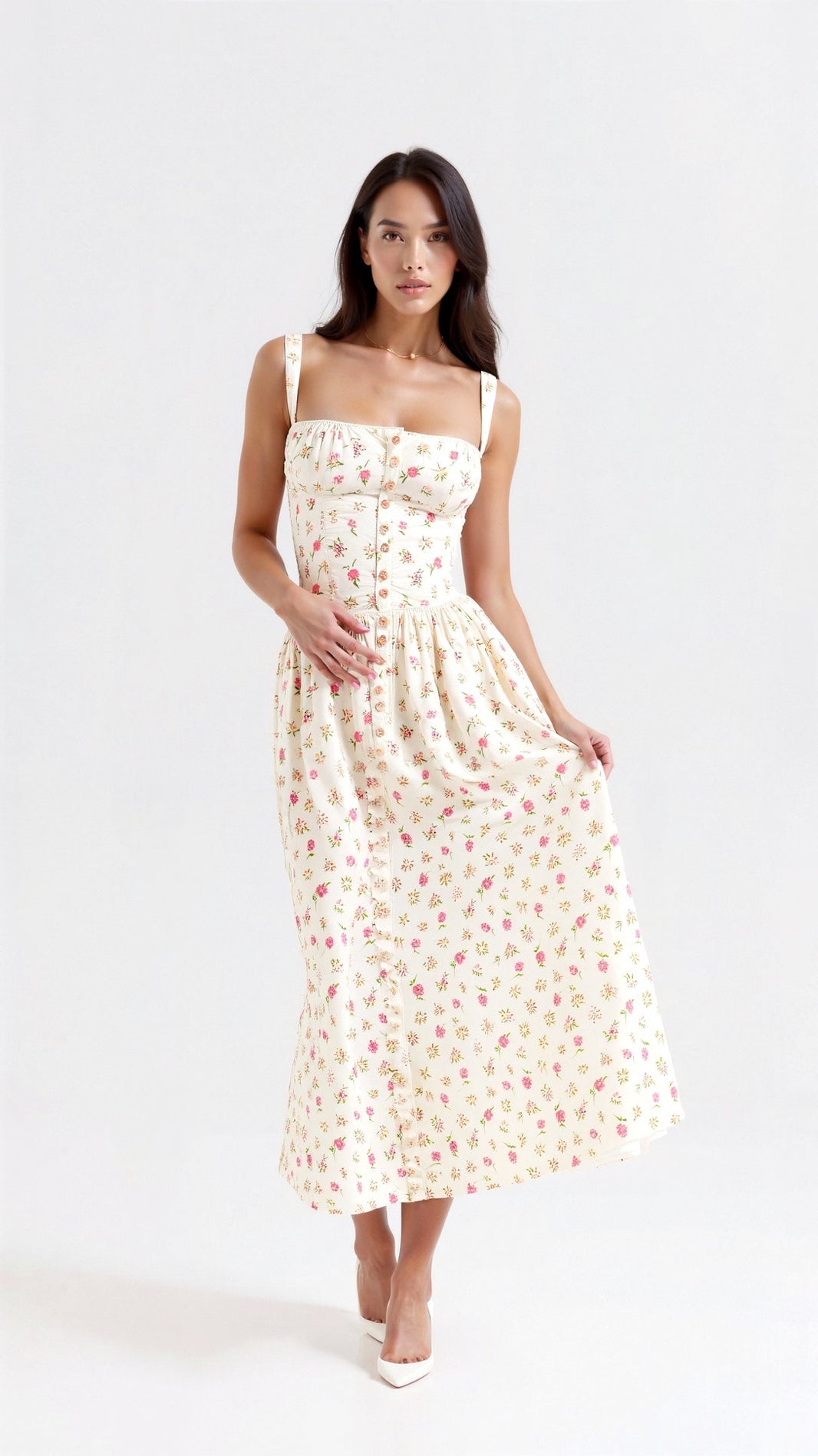 Women's Floral Midi Dress Cotton for Summer Events 0