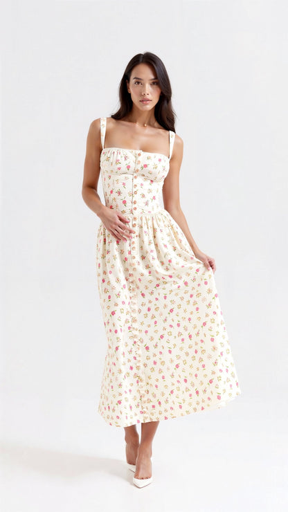 Women's Floral Midi Dress Cotton for Summer Events 0