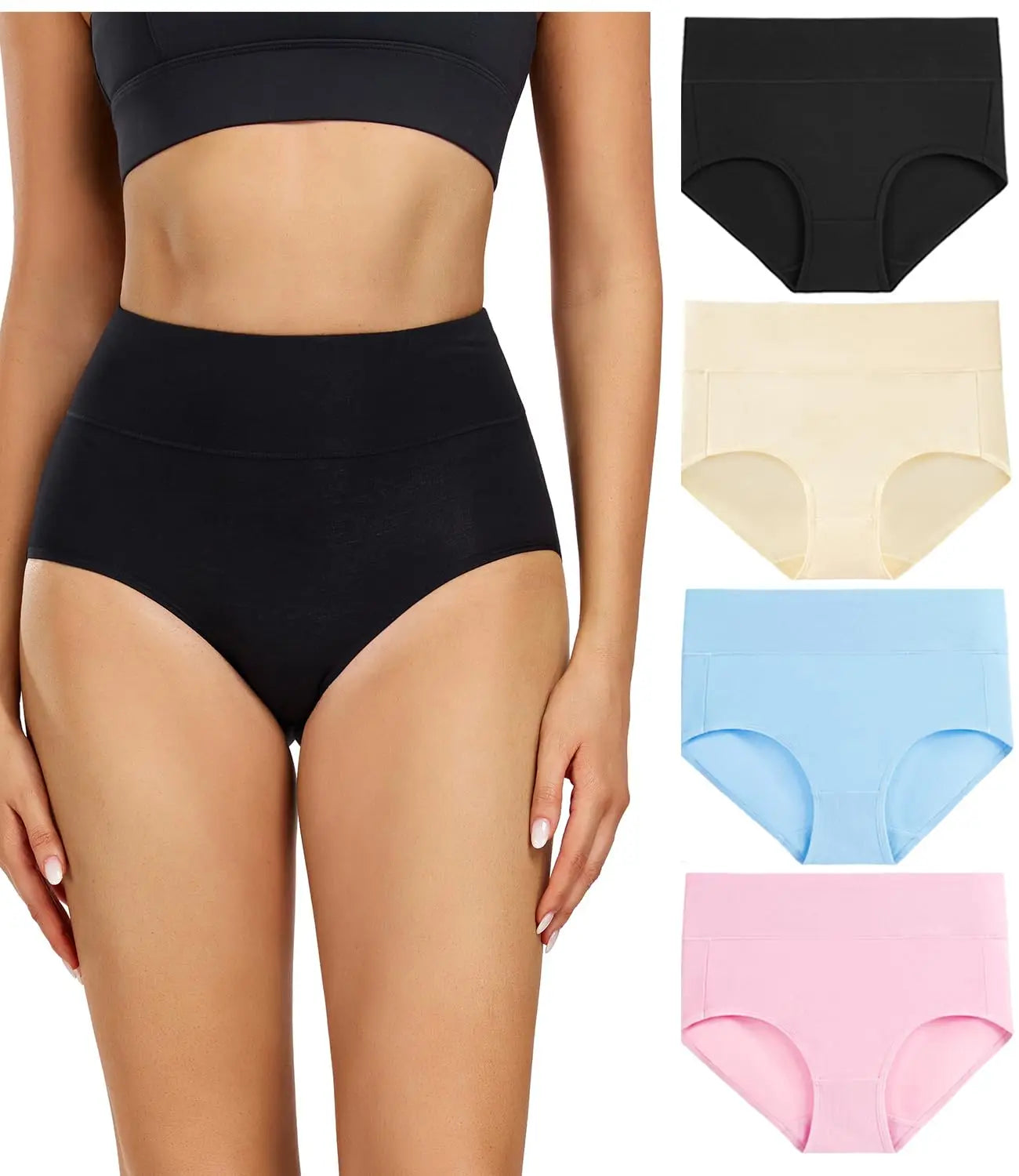 Women's High Waisted Underwear Cotton 4-Pack