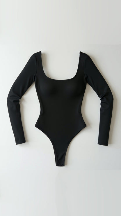 Women's Long Sleeve Shapewear Bodysuit in Black - Ultra-Thin Compression Fabric 2