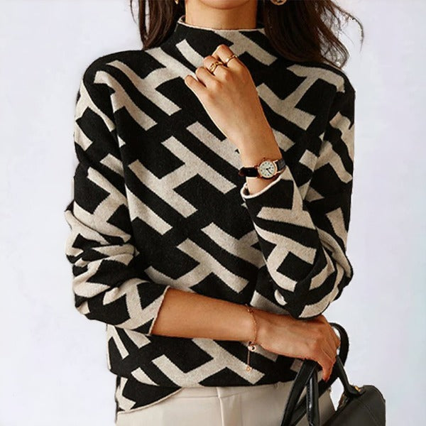 Women's Long Sleeve Top Soft Knit Geometric Pattern 0