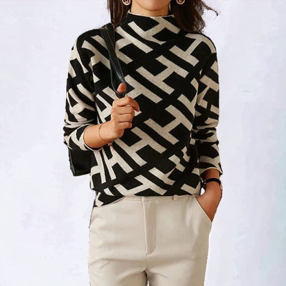 Women's Long Sleeve Top Soft Knit Geometric Pattern 1