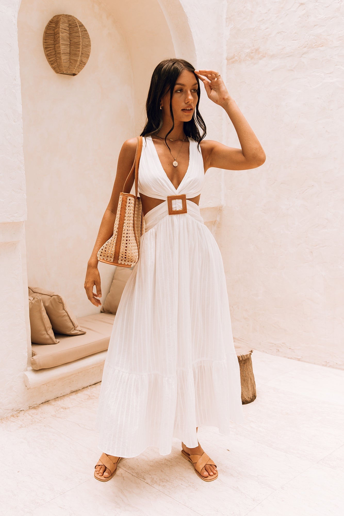 Women's Maxi Dress Cotton with Plunge Neckline 1