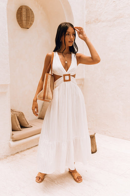 Women's Maxi Dress Cotton with Plunge Neckline 1