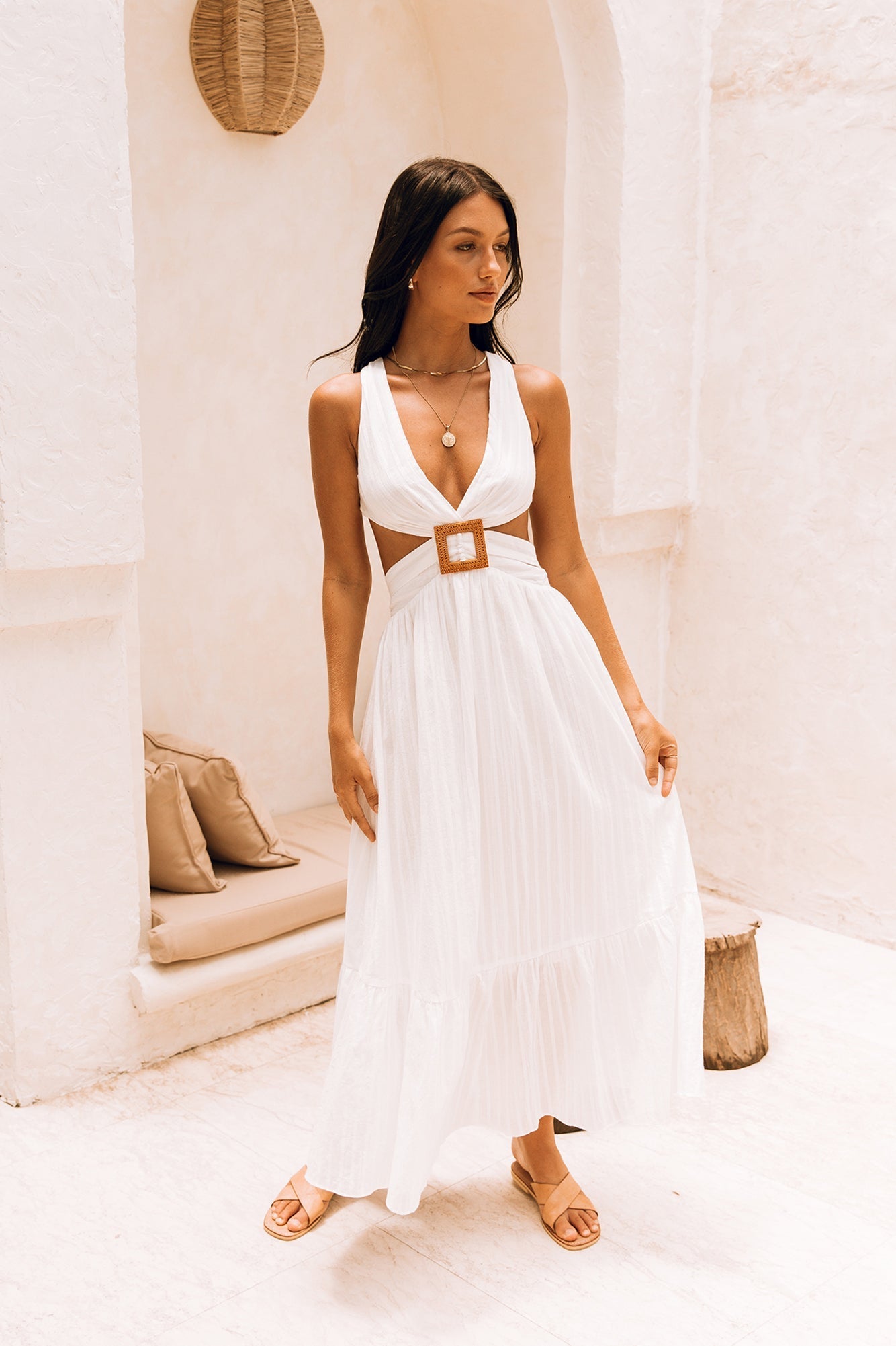 Women's Maxi Dress Cotton with Plunge Neckline 2