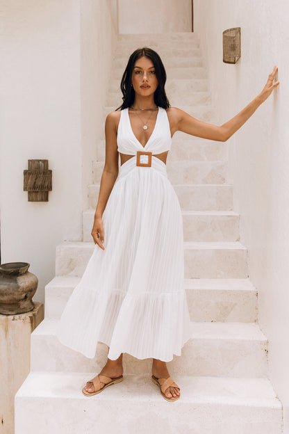 Women's Maxi Dress Cotton with Plunge Neckline 3