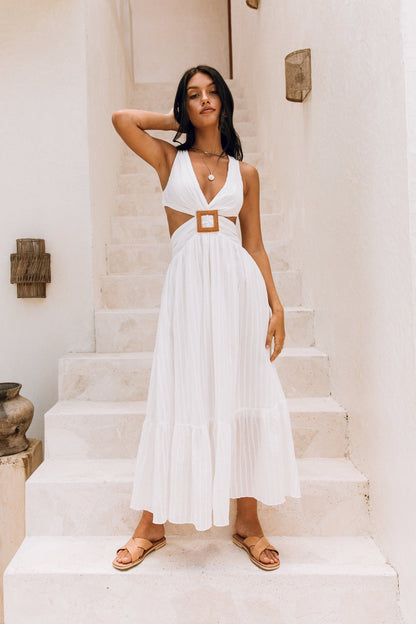 Women's Maxi Dress Cotton with Plunge Neckline 4