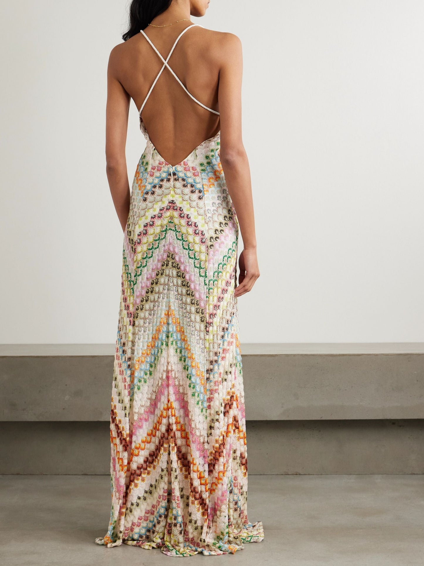 Women's Maxi Dress Knit with Colorful Herringbone Print 1
