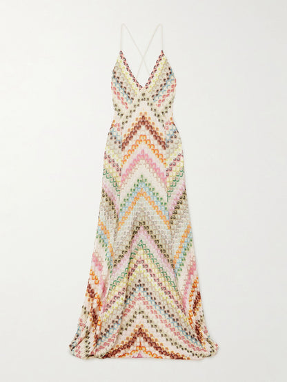 Women's Maxi Dress Knit with Colorful Herringbone Print 2