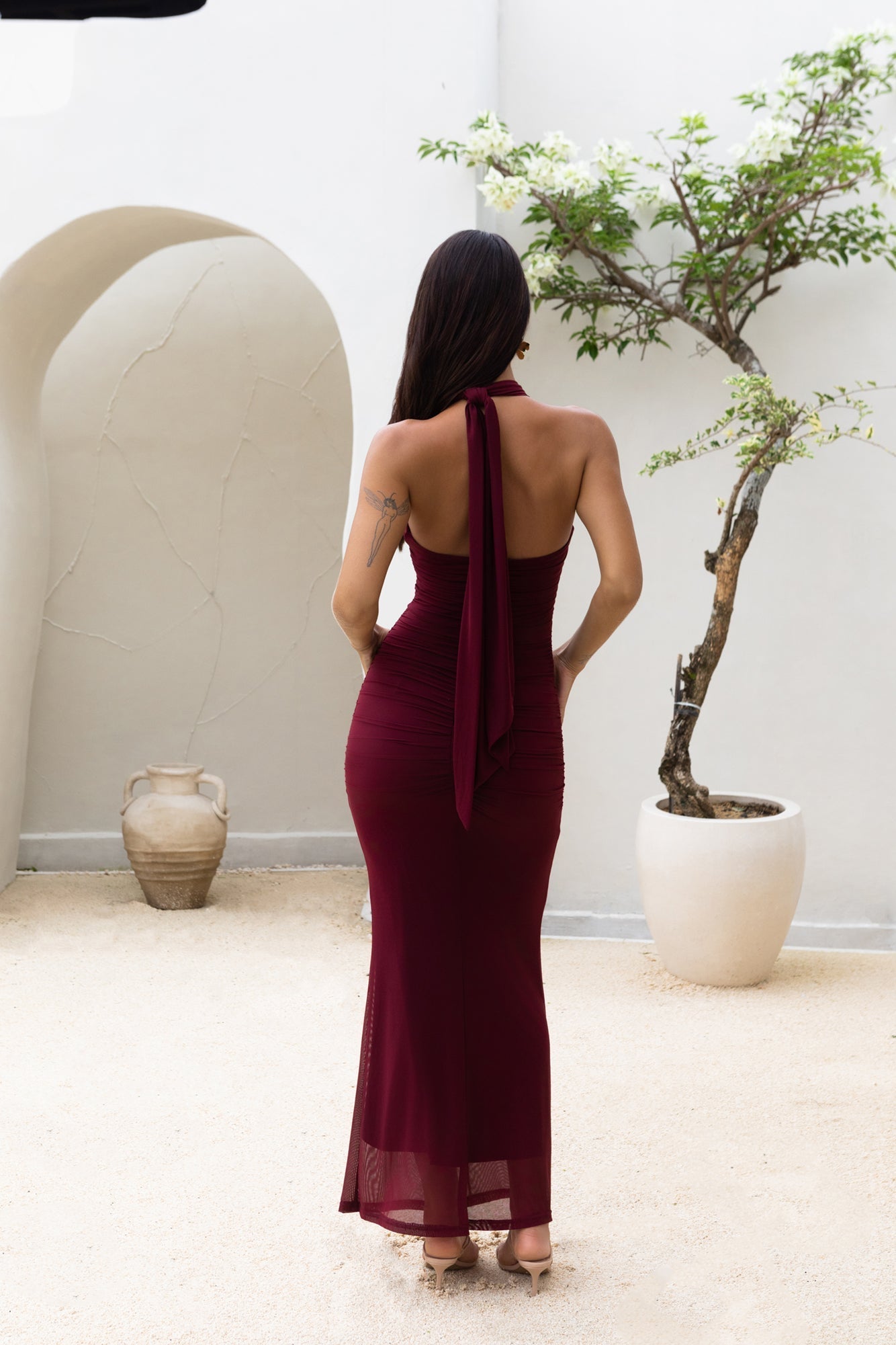 Women's Maxi Dress Polyester Halterneck Burgundy 1