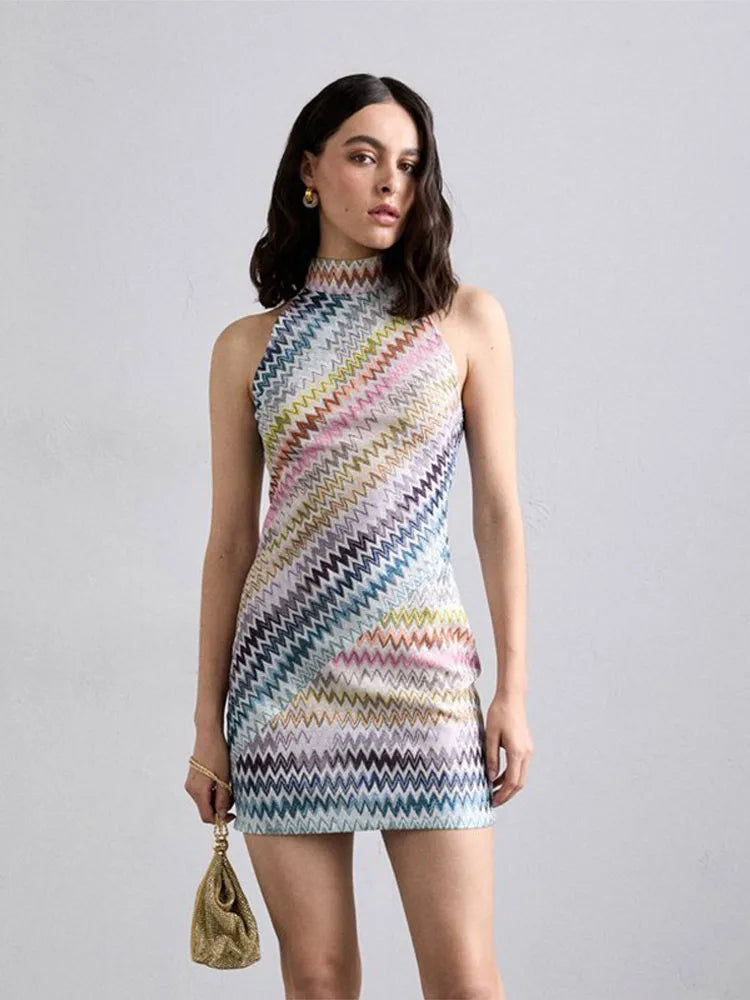 Women's Mini Dress Cotton Striped Patchwork