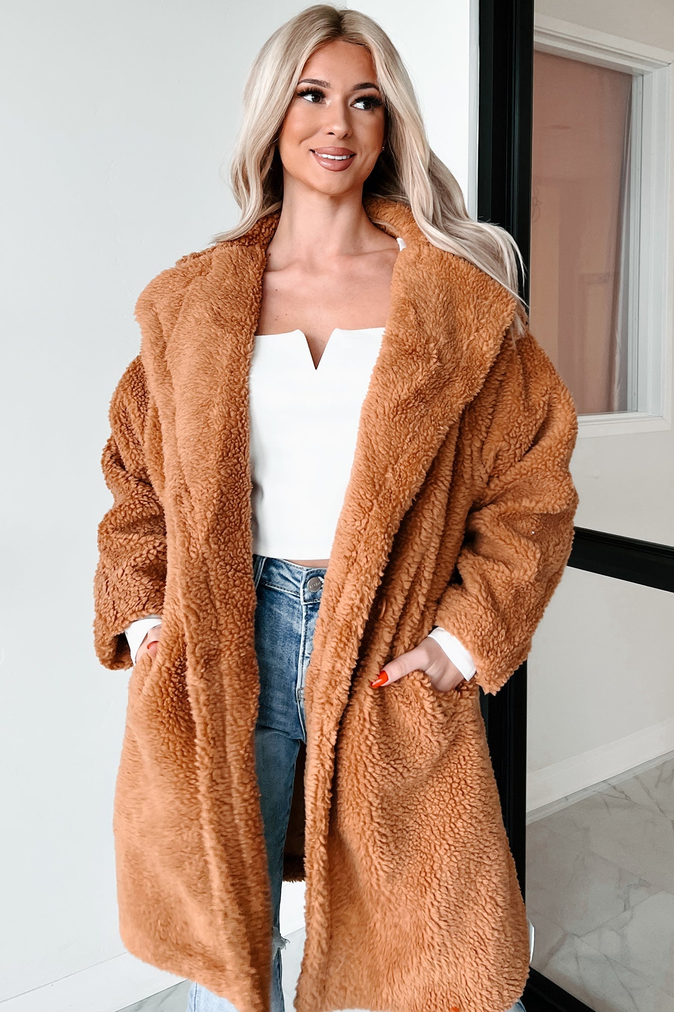 Women's Oversized Sherpa Coat Polyester - Winter Coats for Women 4