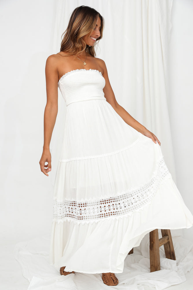 Women's Strapless Maxi Dress White Rayon 1
