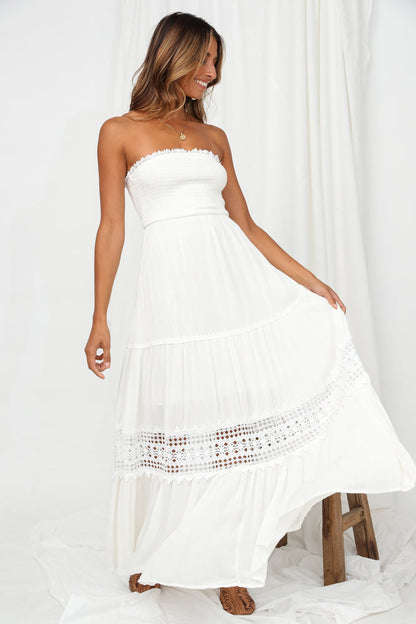 Women's Strapless Maxi Dress White Rayon 1