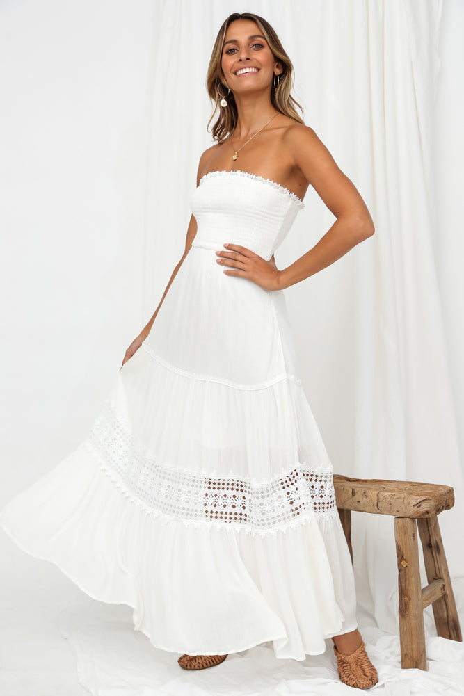 Women's Strapless Maxi Dress White Rayon 4