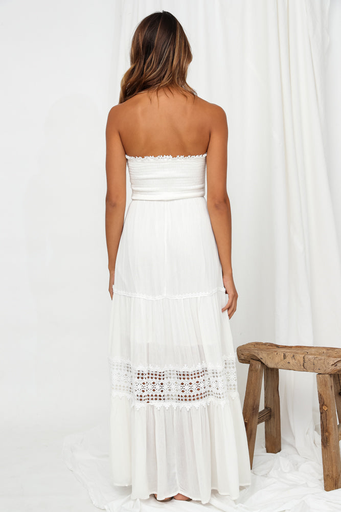 Women's Strapless Maxi Dress White Rayon 6