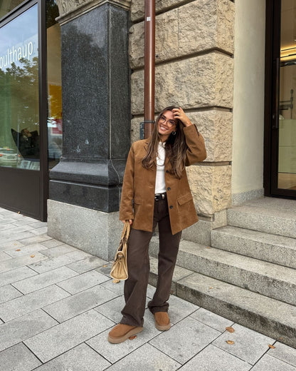 Women's Suede Blazer Camel 1
