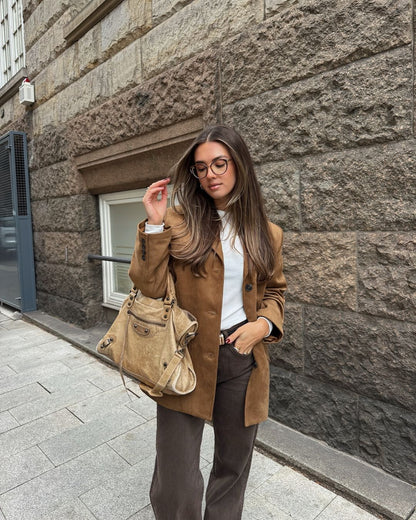 Women's Suede Blazer Camel 2