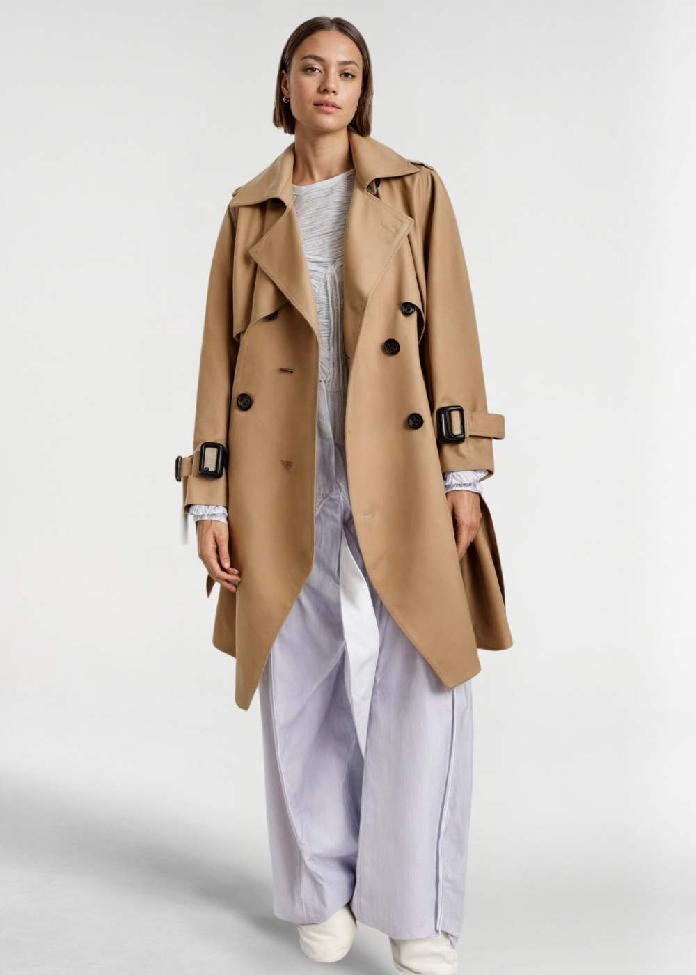 Women's Trench Coat Polyester Classic Double-Breasted Design 0