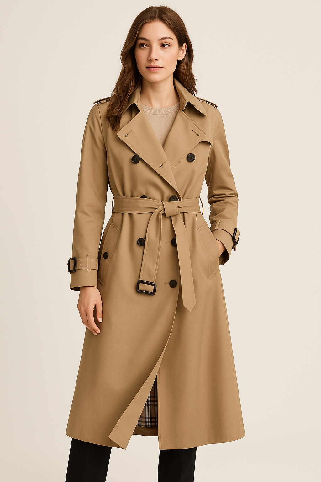 Women's Trench Coat Polyester Classic Double Button Outerwear 1