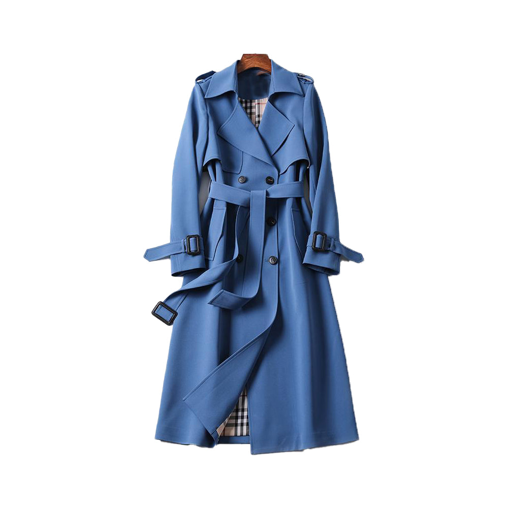 Women's Trench Coat Polyester Classic Double Button Outerwear 4