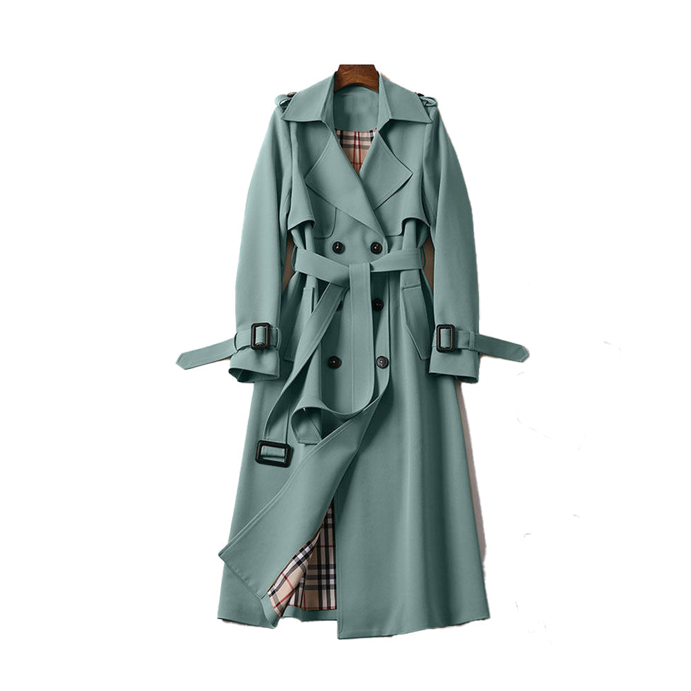 Women's Trench Coat Polyester Classic Double Button Outerwear 5