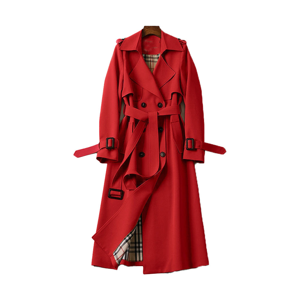 Women's Trench Coat Polyester Classic Double Button Outerwear 6